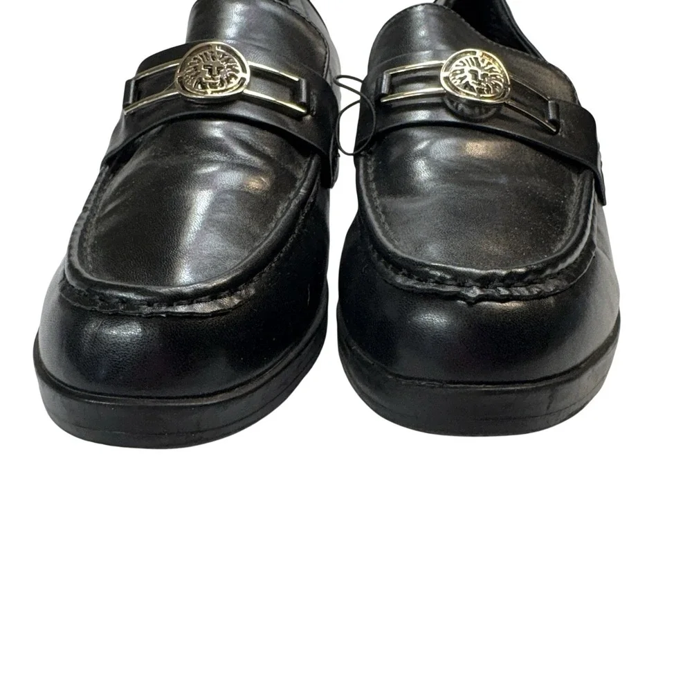 Anne Klein AKqamari Black Leather Loafers 10M‎ Wedge Heel Preppy Chic